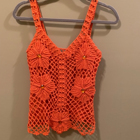 ORANGE CROCHET COTTON/SILK TOP - S? - Picture 14 of 14